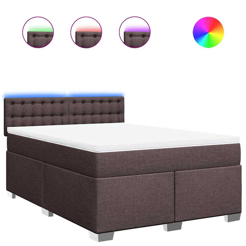 Pat box spring cu saltea, maro închis, 140x200 cm, textil