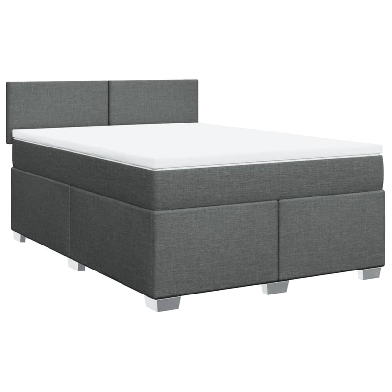 Pat box spring cu saltea, gri închis, 140x200 cm, textil