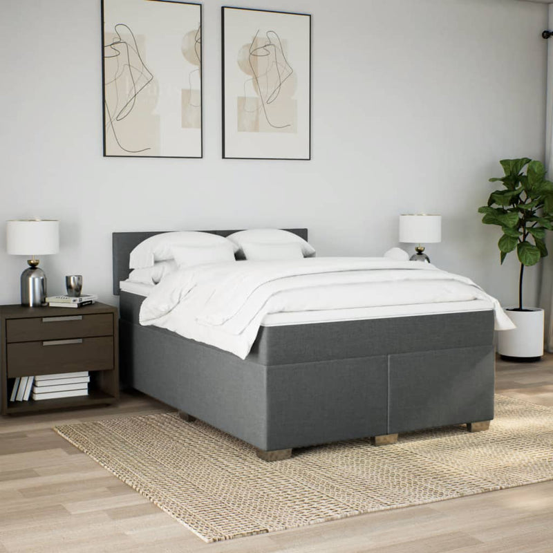 Pat box spring cu saltea, gri închis, 140x200 cm, textil
