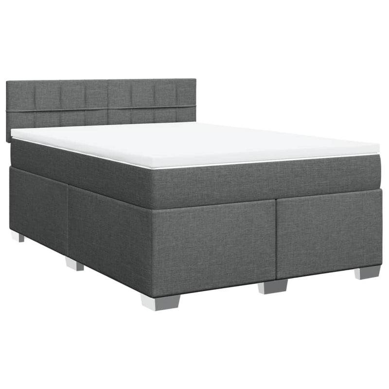 Pat box spring cu saltea, gri închis, 140x200 cm, textil