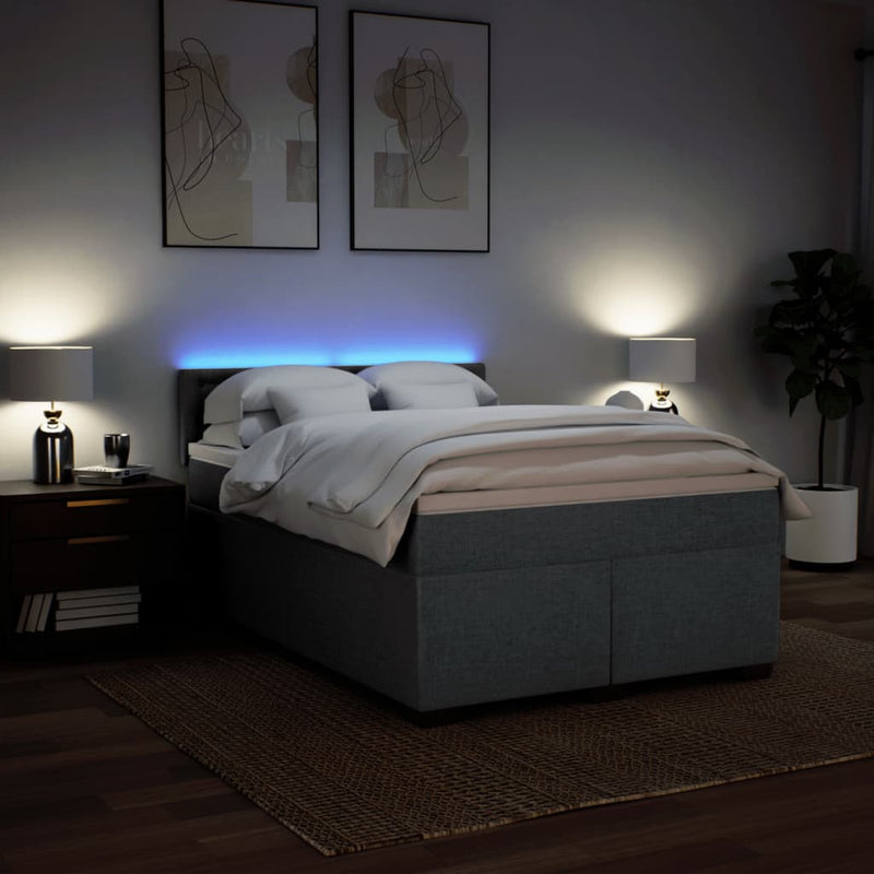 Pat box spring cu saltea, gri închis, 140x200 cm, textil