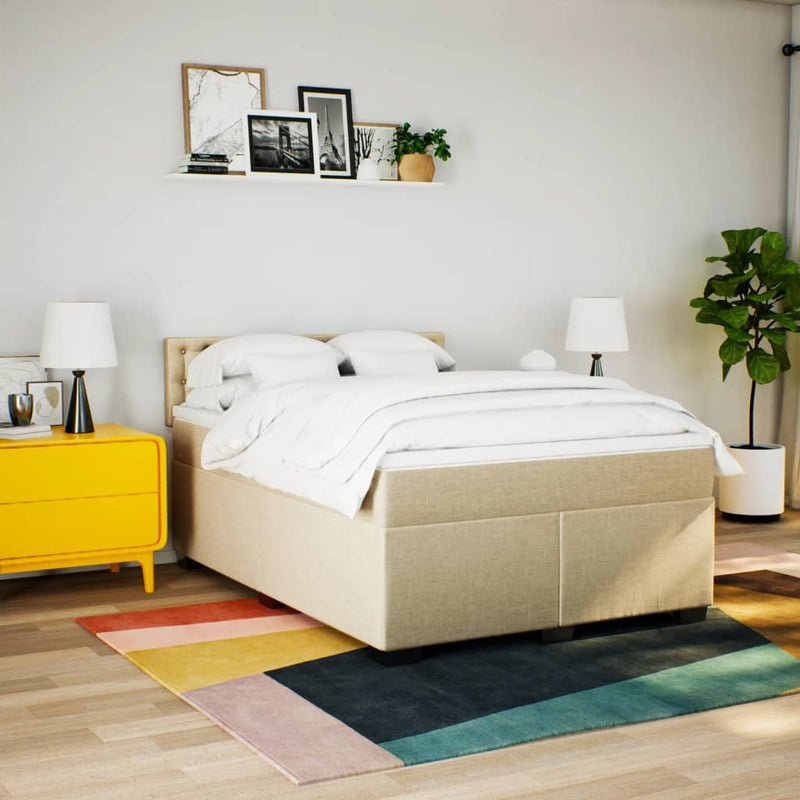 Pat continental cu saltea, crem, 140x200 cm, material textil