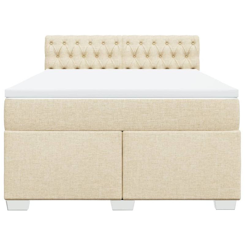 Pat box spring cu saltea, crem, 160x200 cm, material textil