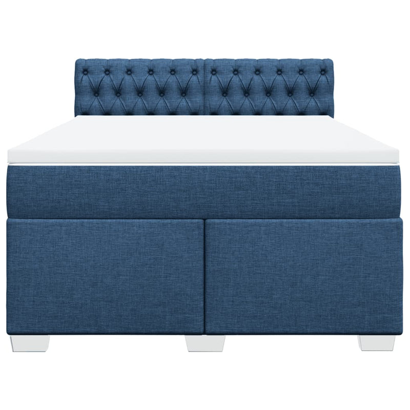 Pat continental cu saltea, albastru, 160x200cm, material textil