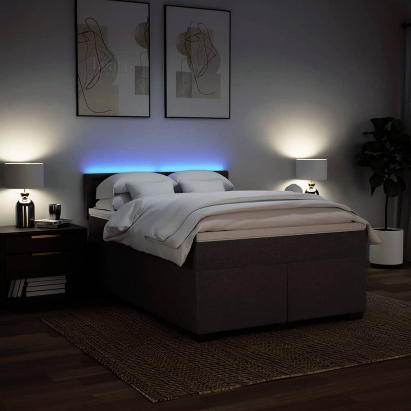 Pat box spring cu saltea, maro închis, 160x200 cm, textil