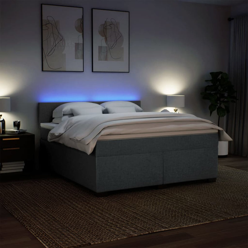 Pat box spring cu saltea, gri închis, 180x200 cm, textil