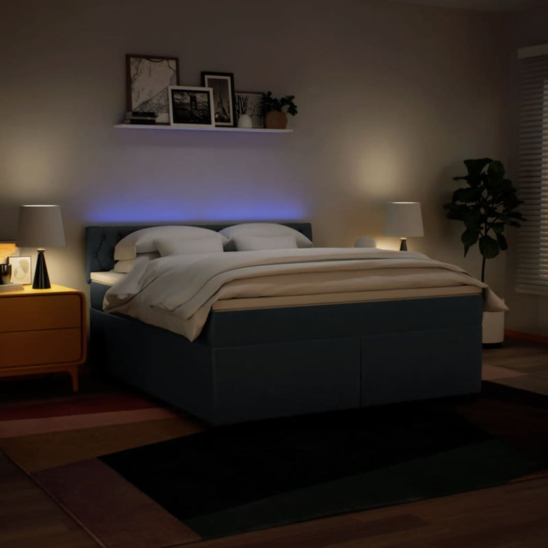 Pat box spring cu saltea, albastru, 180x200 cm, material textil