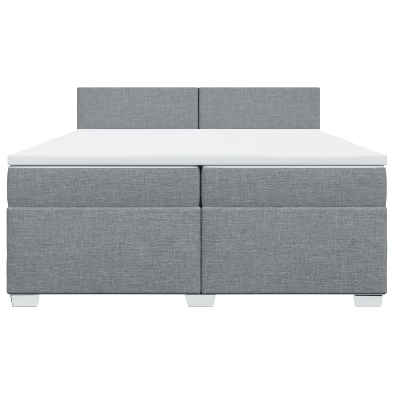 Pat box spring cu saltea, gri deschis, 200x200 cm, textil