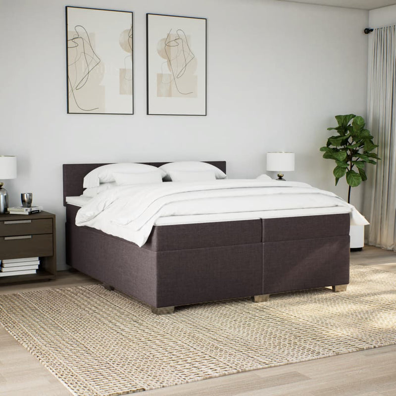Pat box spring cu saltea, maro închis, 200x200 cm, textil