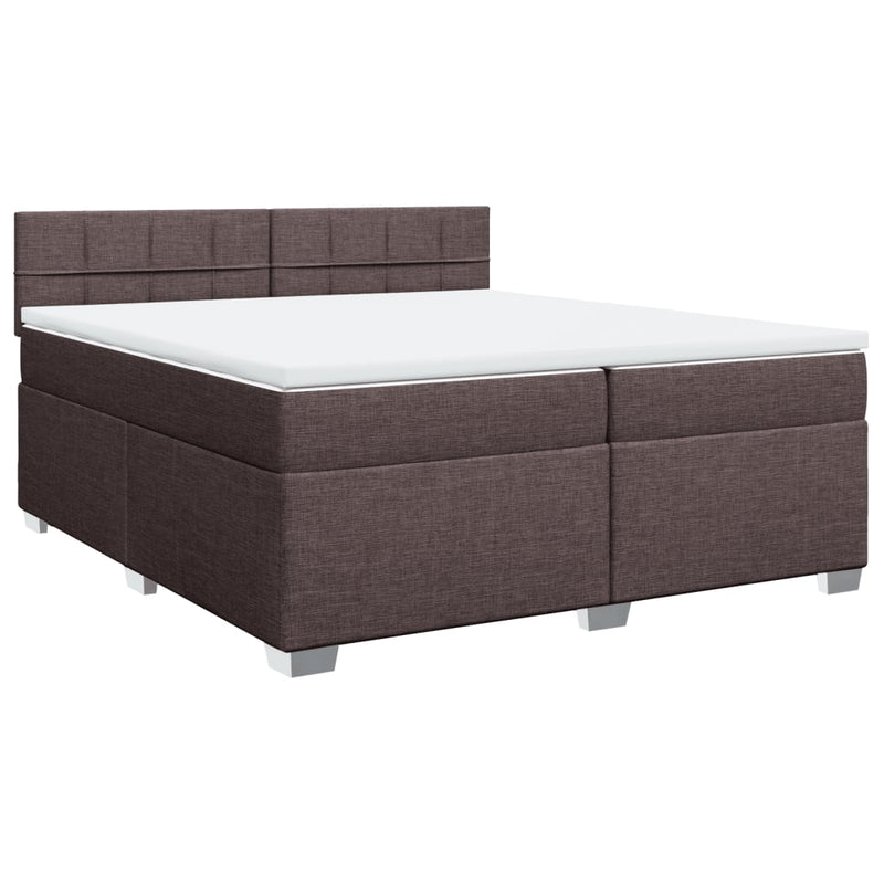 Pat box spring cu saltea, maro închis, 200x200 cm, textil