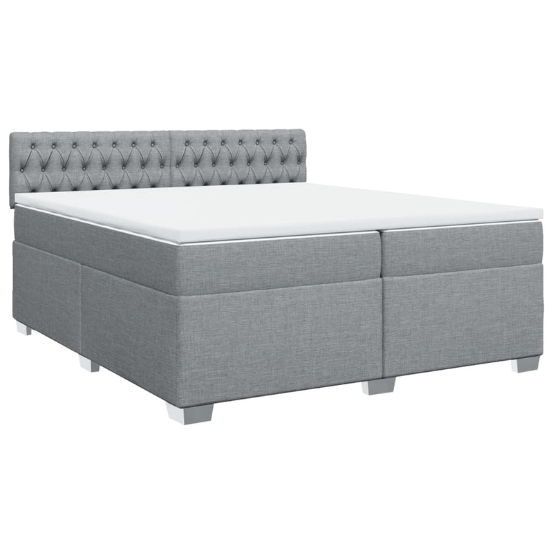 Pat box spring cu saltea, gri deschis, 200x200 cm, textil