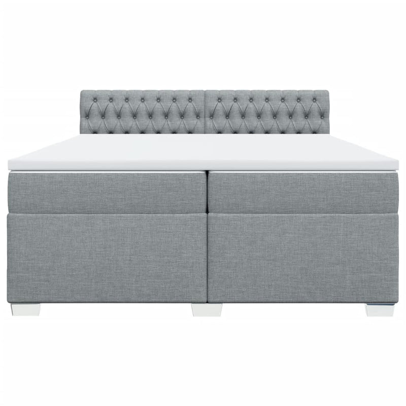 Pat box spring cu saltea, gri deschis, 200x200 cm, textil