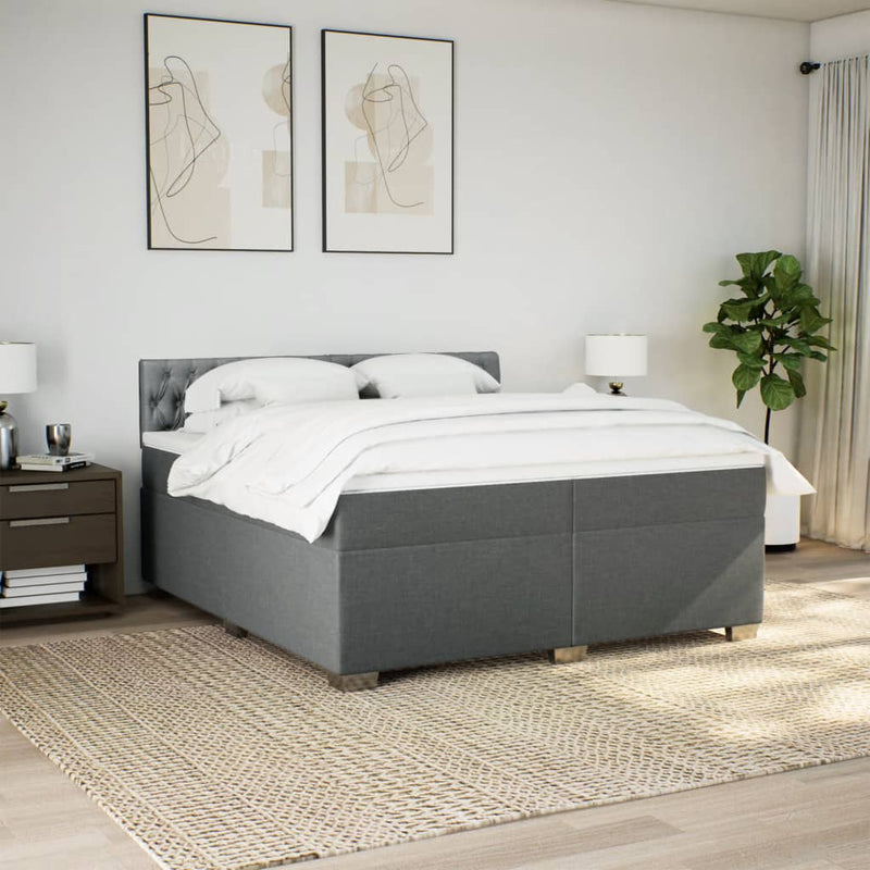 Pat box spring cu saltea, gri închis, 200x200 cm, textil