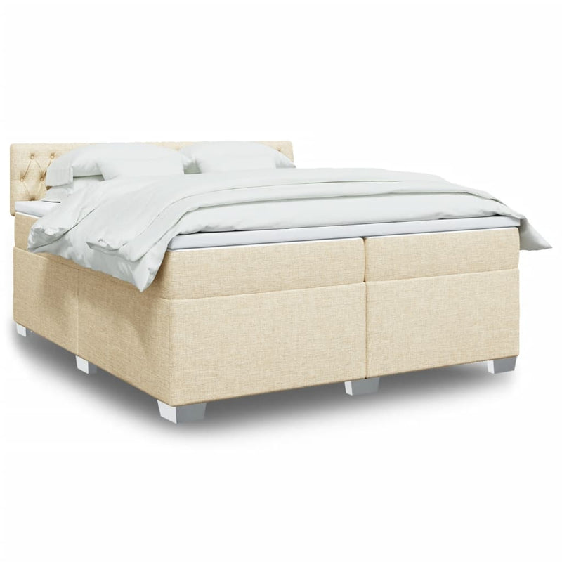 Pat box spring cu saltea, crem, 200x200 cm, textil