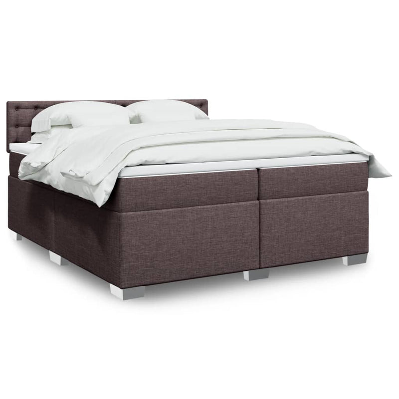 Pat box spring cu saltea, maro închis, 200x200 cm, textil