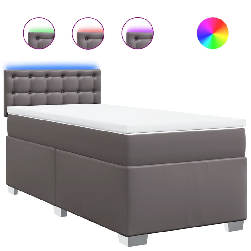 Pat box spring cu saltea, gri, 80x200 cm, piele ecologică
