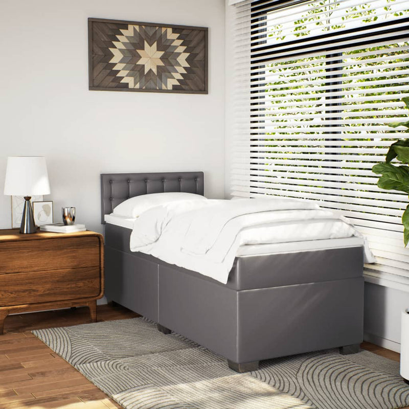 Pat box spring cu saltea, gri, 80x200 cm, piele ecologică