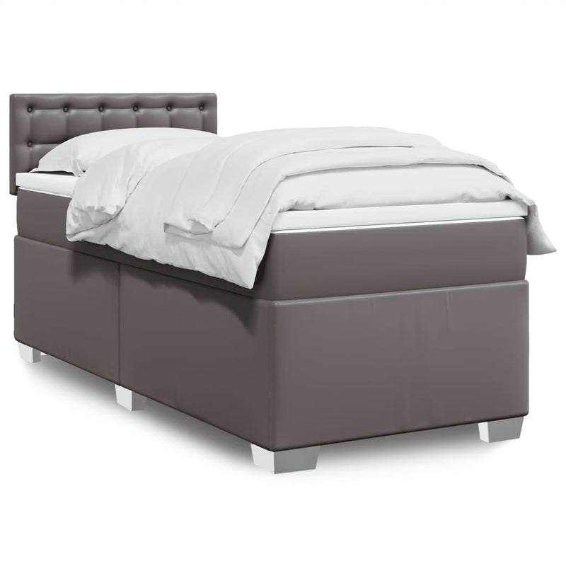 Pat box spring cu saltea, gri, 80x200 cm, piele ecologică
