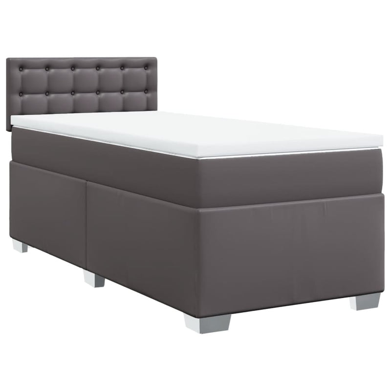 Pat box spring cu saltea, gri, 90x190 cm, piele ecologică