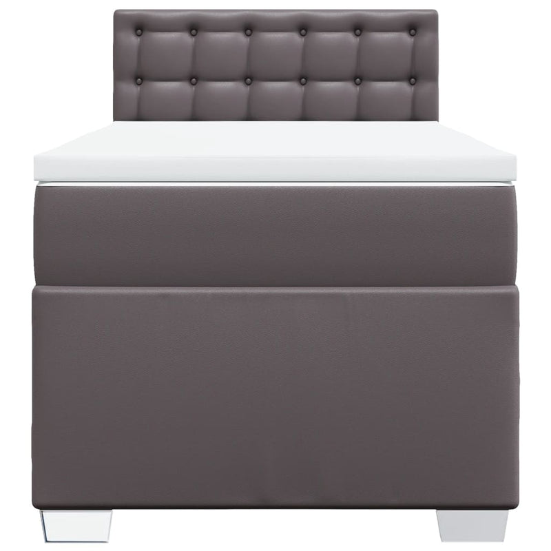 Pat box spring cu saltea, gri, 90x190 cm, piele ecologică