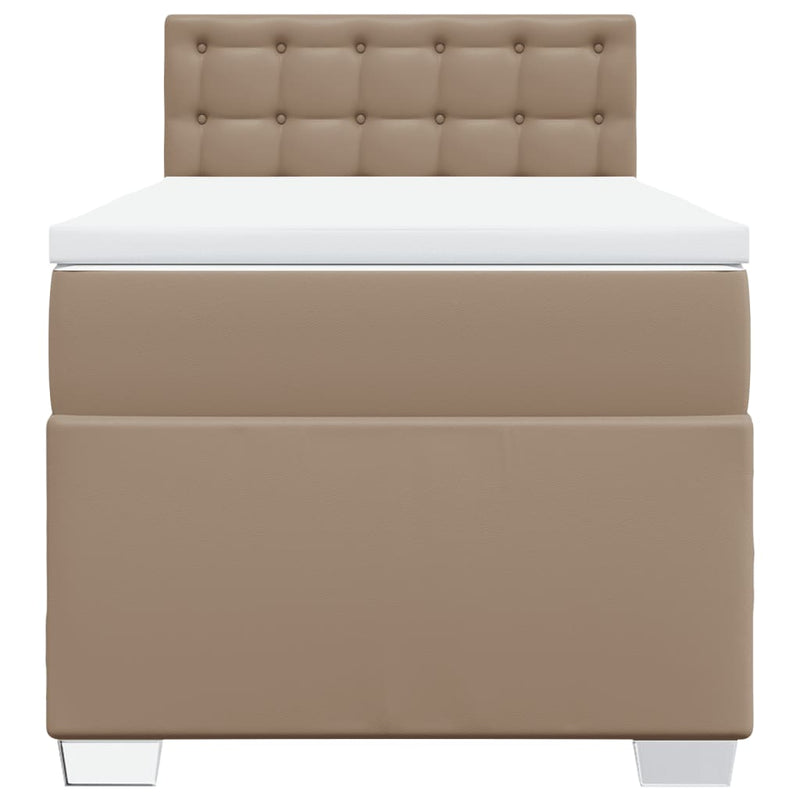 Pat box spring cu saltea, cappuccino, 90x200 cm piele ecologică