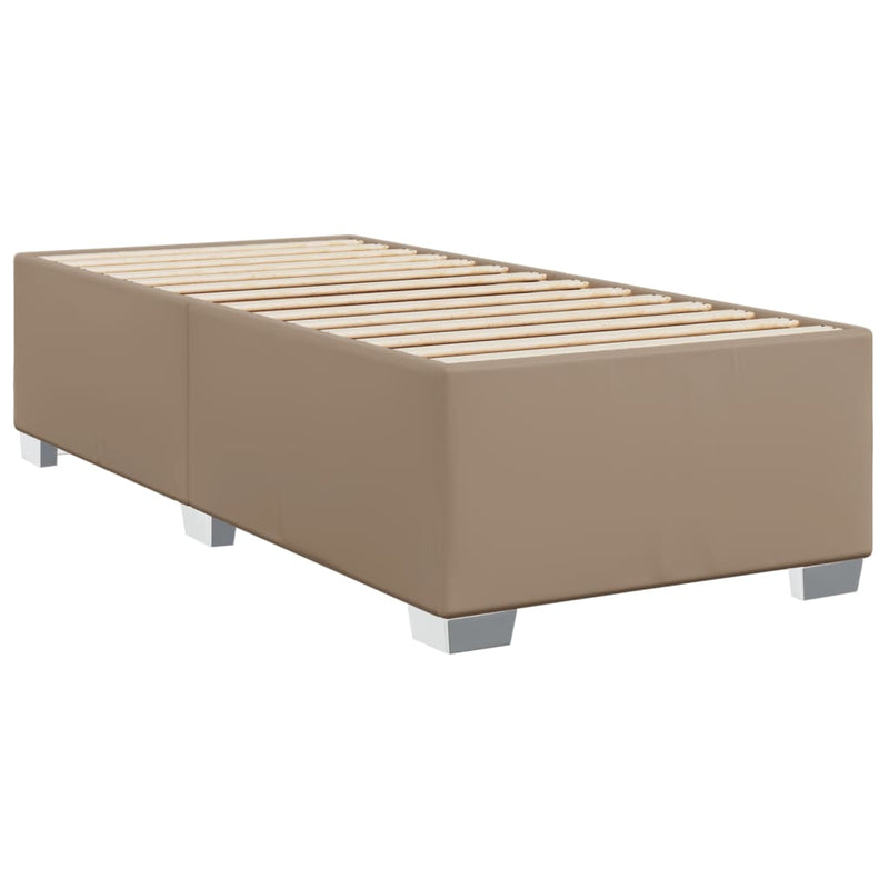 Pat box spring cu saltea, cappuccino, 90x200 cm piele ecologică