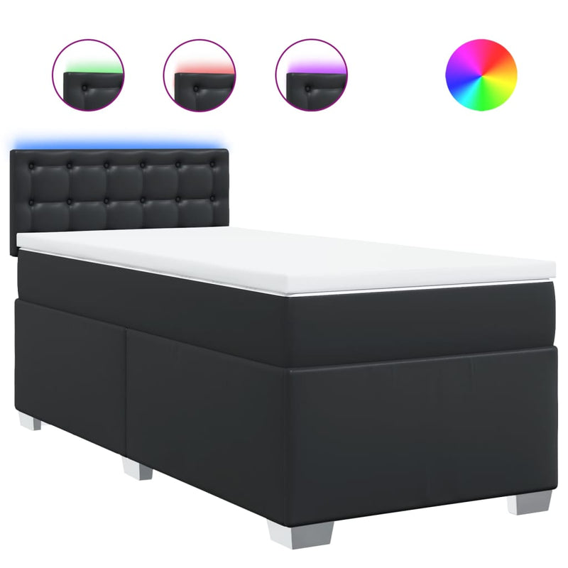 Pat box spring cu saltea, negru, 100x200 cm, piele ecologică