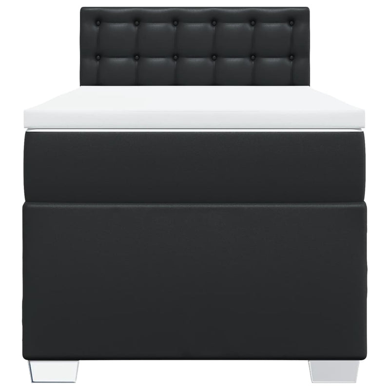 Pat box spring cu saltea, negru, 100x200 cm, piele ecologică