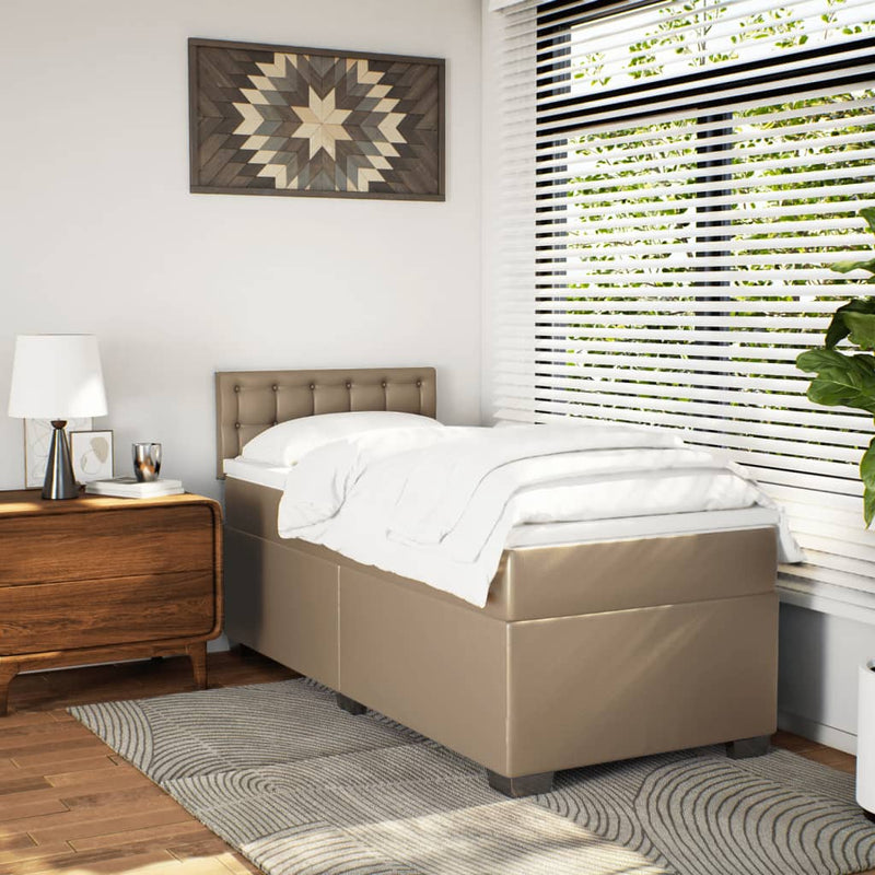 Pat box spring cu saltea, cappuccino, 100x200cm piele ecologică