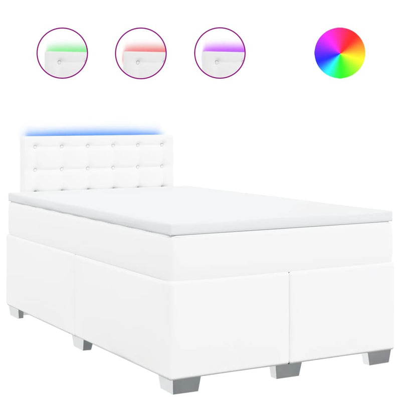 Pat box spring cu saltea, alb, 120x190 cm, piele ecologică