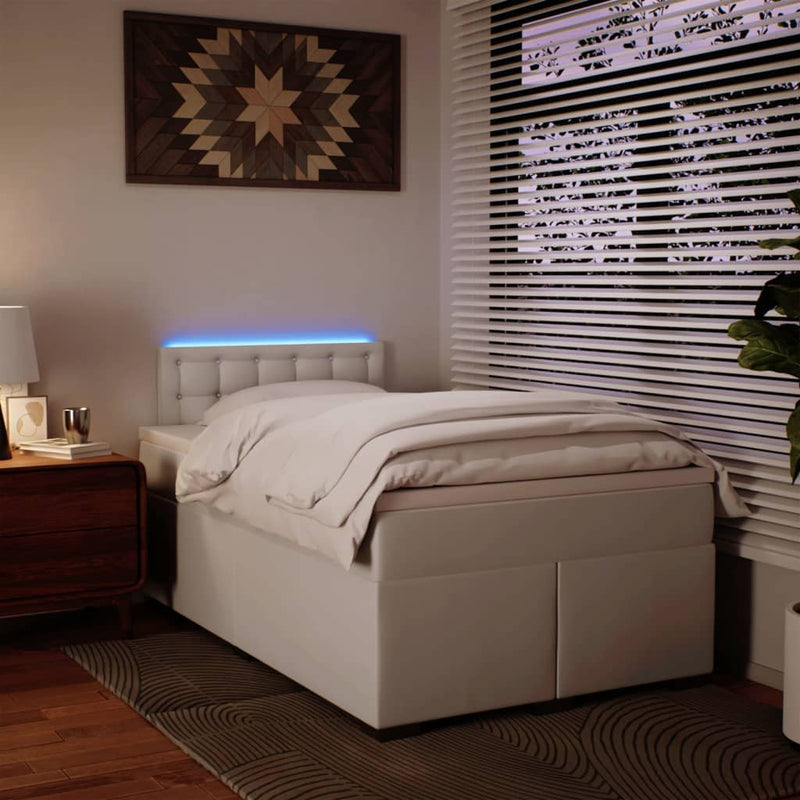 Pat box spring cu saltea, alb, 120x190 cm, piele ecologică