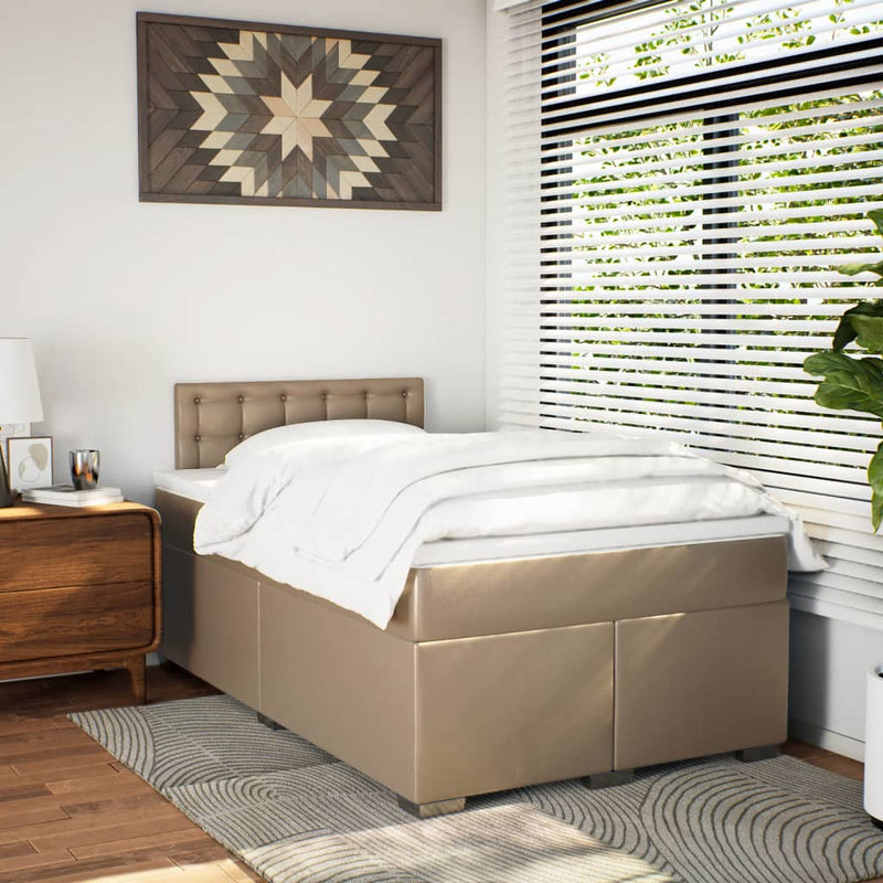Pat box spring cu saltea, cappuccino, 120x190cm piele ecologică