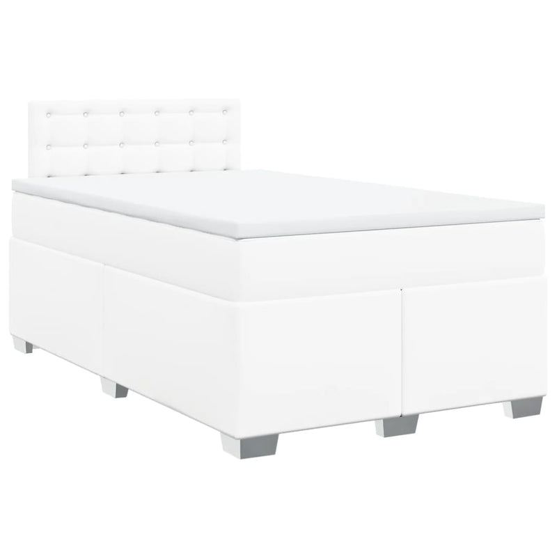 Pat box spring cu saltea, alb, 120x200 cm, piele ecologică