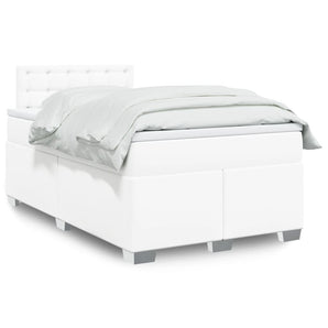 Pat box spring cu saltea, alb, 120x200 cm, piele ecologică