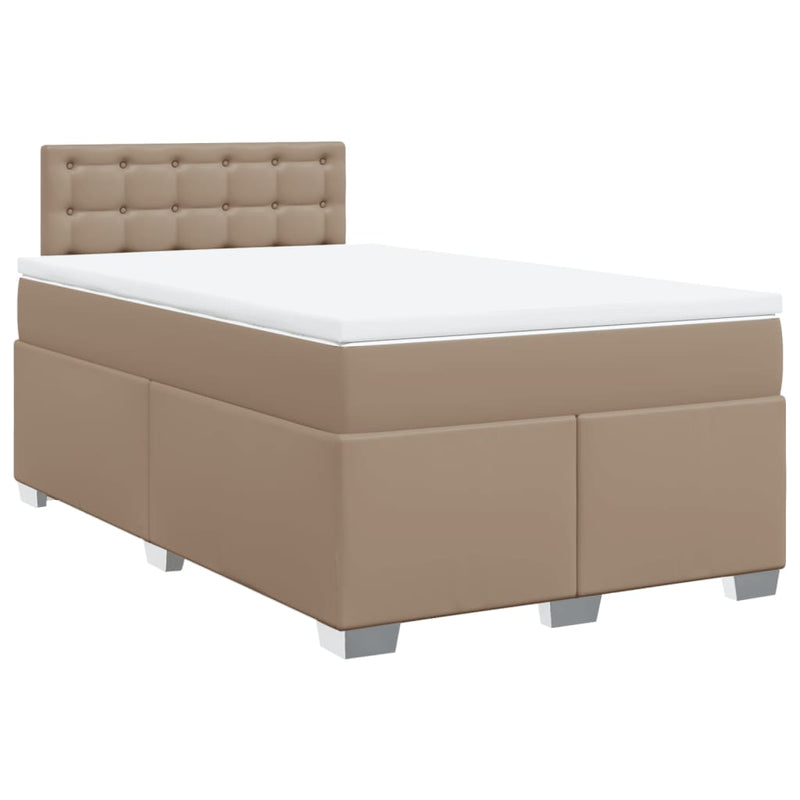 Pat box spring cu saltea, cappuccino, 120x200cm piele ecologică