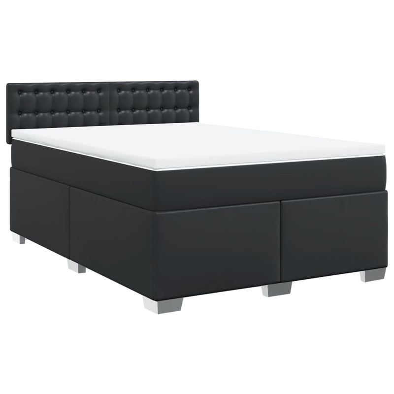 Pat box spring cu saltea, negru, 140x190 cm, piele ecologică