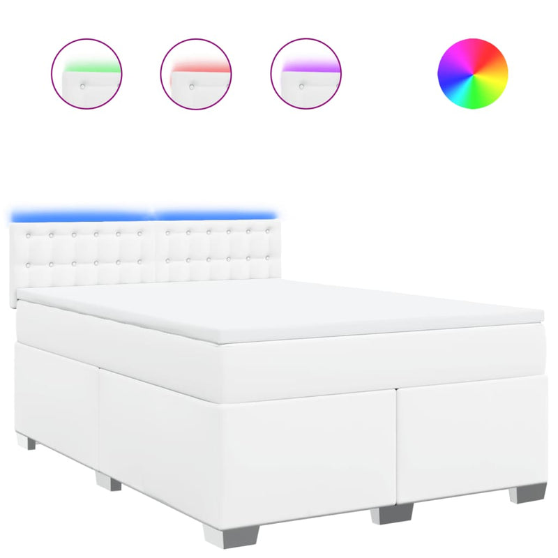 Pat box spring cu saltea, alb, 140x190 cm, piele ecologică