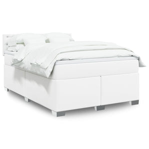 Pat box spring cu saltea, alb, 140x190 cm, piele ecologică