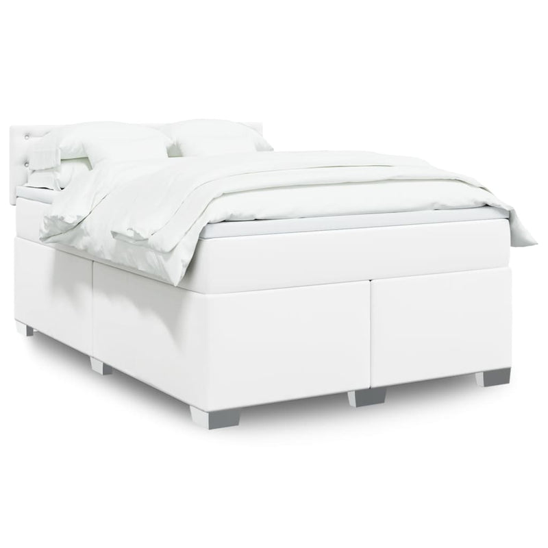 Pat box spring cu saltea, alb, 140x190 cm, piele ecologică