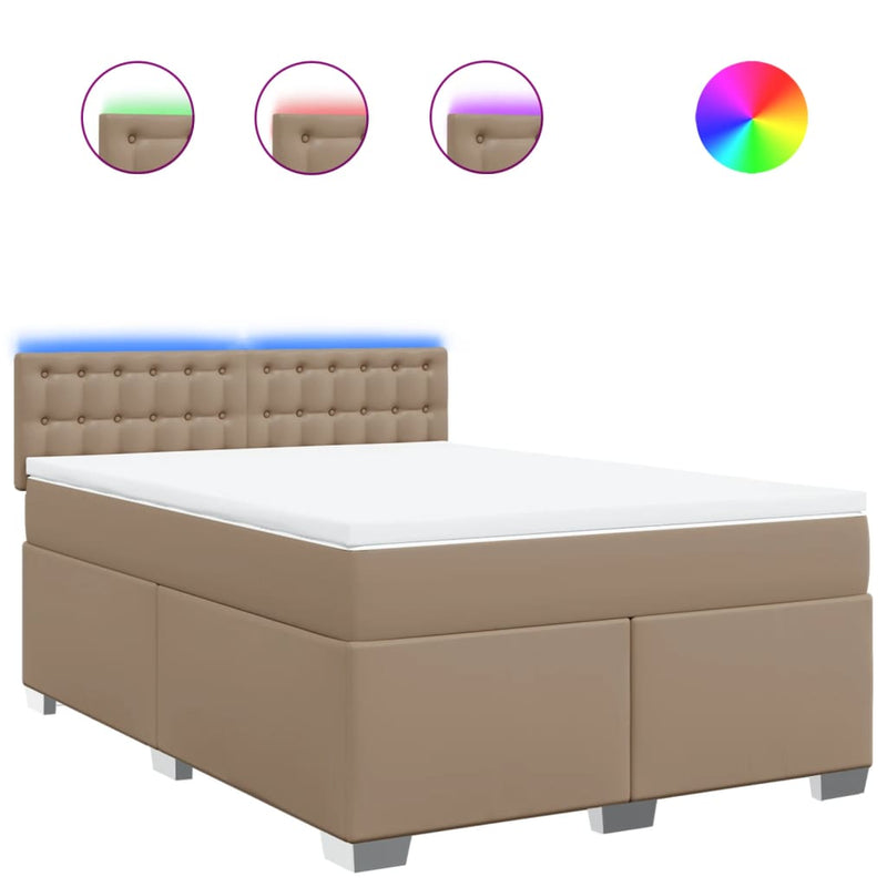 Pat box spring cu saltea, cappuccino, 140x190cm piele ecologică