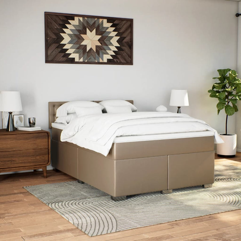 Pat box spring cu saltea, cappuccino, 140x190cm piele ecologică