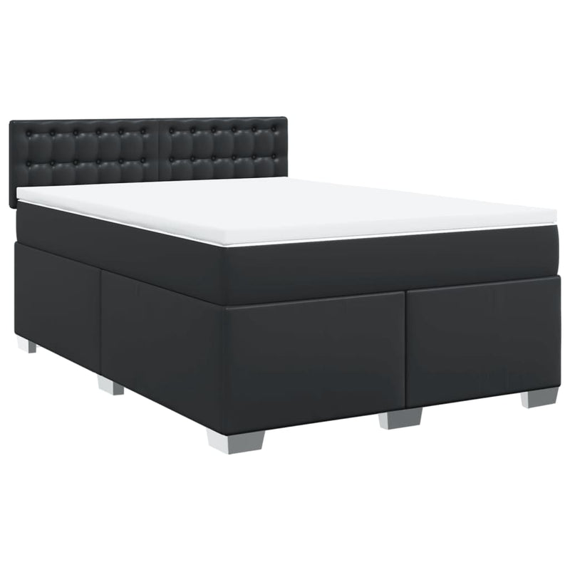 Pat box spring cu saltea, negru, 140x200 cm, piele ecologică