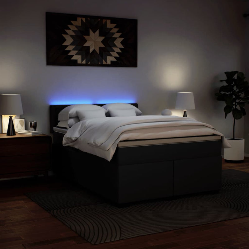Pat box spring cu saltea, negru, 140x200 cm, piele ecologică