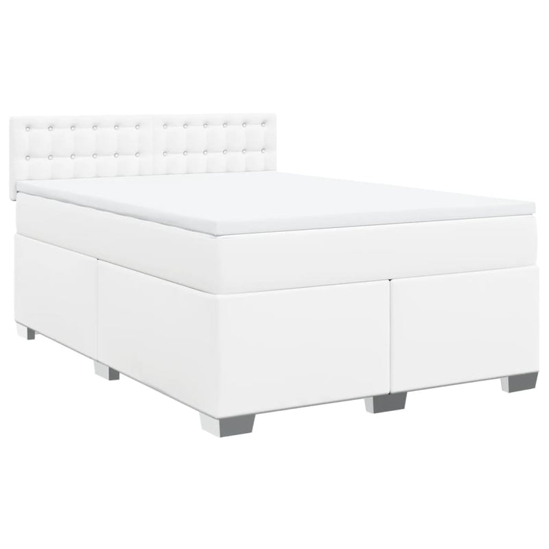 Pat box spring cu saltea, alb, 140x200 cm, piele ecologică