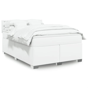Pat box spring cu saltea, alb, 140x200 cm, piele ecologică