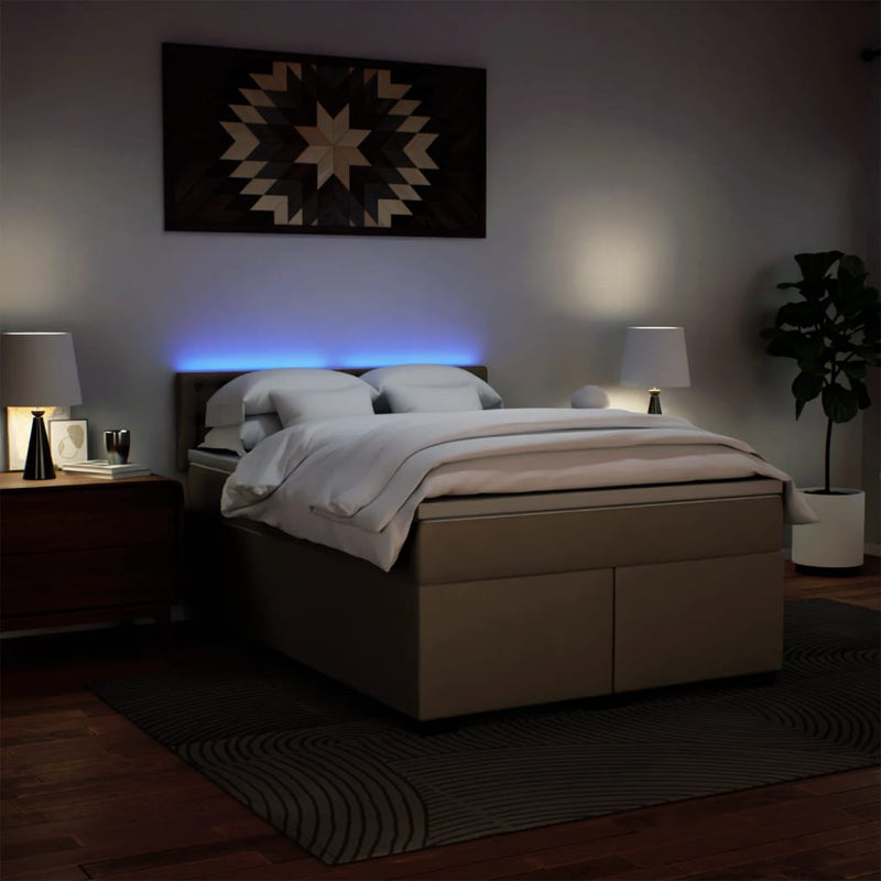 Pat box spring cu saltea, cappuccino, 140x200cm piele ecologică