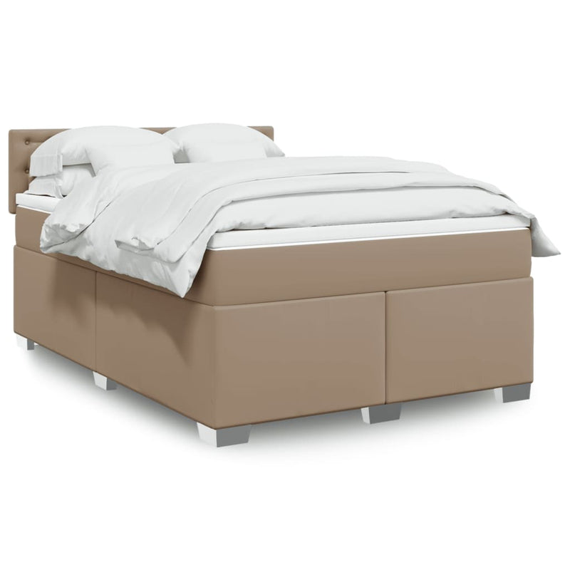 Pat box spring cu saltea, cappuccino, 140x200cm piele ecologică