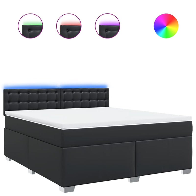 Pat box spring cu saltea, negru, 180x200 cm, piele ecologică