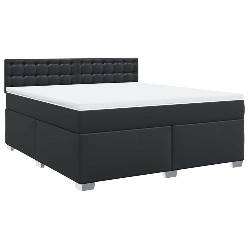 Pat box spring cu saltea, negru, 180x200 cm, piele ecologică