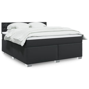 Pat box spring cu saltea, negru, 180x200 cm, piele ecologică